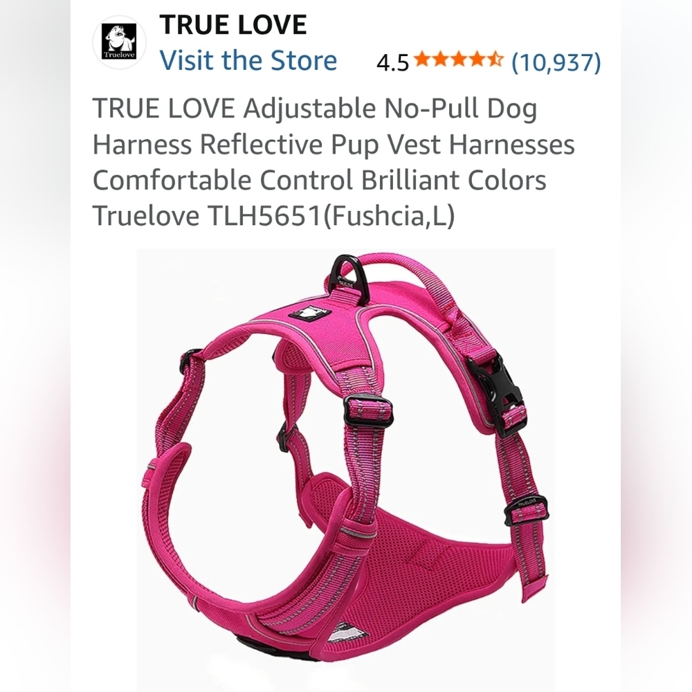 NWT True Love Pink Adjustable No-Pull Dog Harness Size L